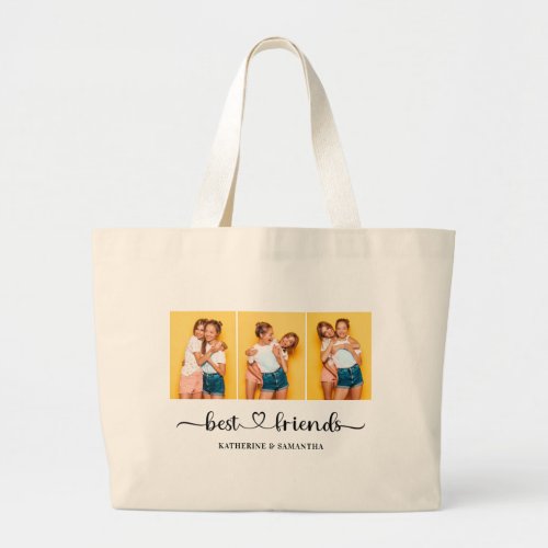 Personalized 3 Photo Collage Best Friends Forever  Large Tote Bag