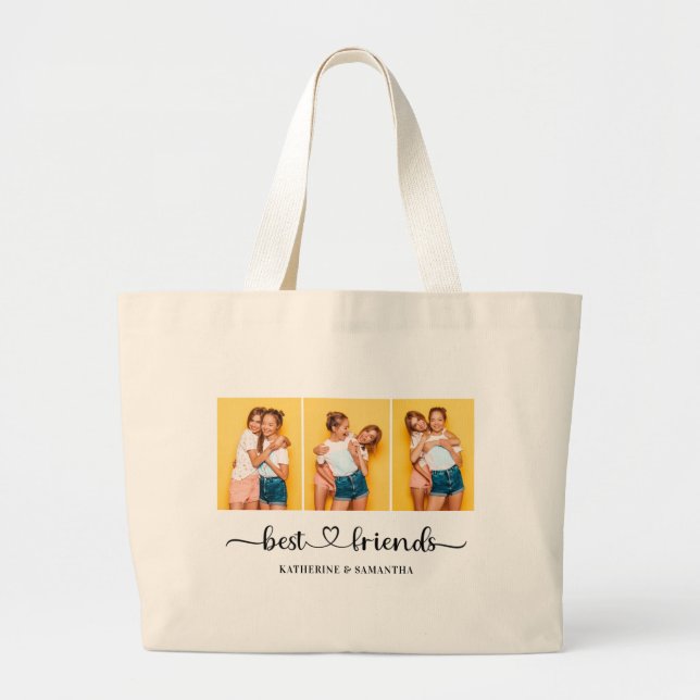 Personalized 3 Photo Collage Best Friends Forever  Large Tote Bag (Front)