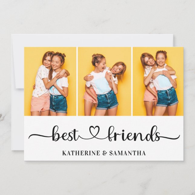 Personalized 3 Photo Collage Best Friends Greeting Card (Front)