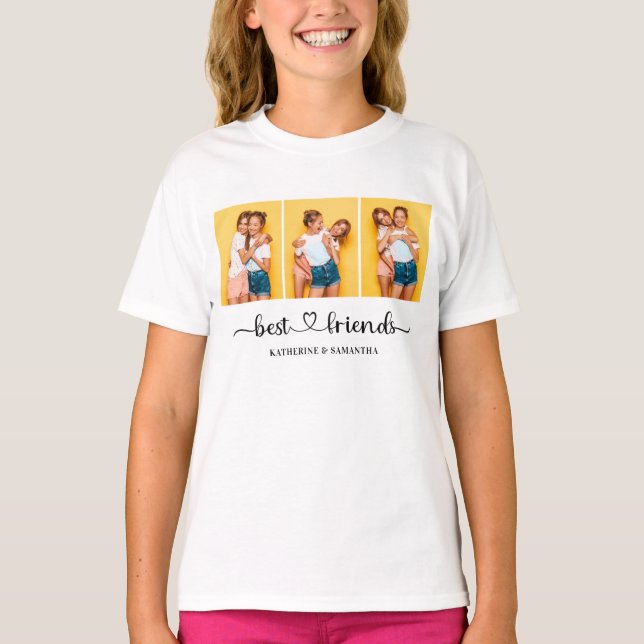 Personalized 3 Photo Collage Best Friends  T-Shirt (Front)