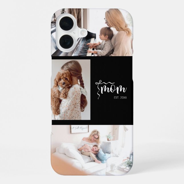 Personalized 3-Photo Collage Black Mom Est Year  iPhone Case (Back)