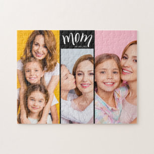 Personalized 3-Photo Collage Black Mom Est Year Jigsaw Puzzle