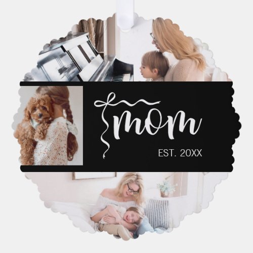 Personalized 3-Photo Collage Black Mom Est Year  Ornament Card