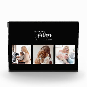 Personalized 3-Photo Collage Black Mom Est Year Photo Block