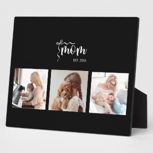 Personalized 3-Photo Collage Black Mom Est Year  Plaque