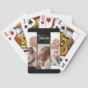 Personalized 3-Photo Collage Black Mom Est Year Poker Cards