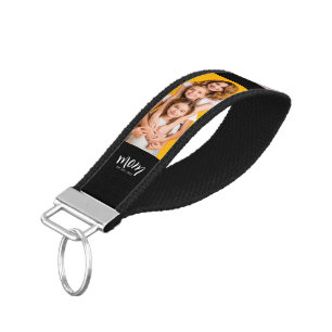 Personalized 3-Photo Collage Black Mom Est Year Wrist Keychain