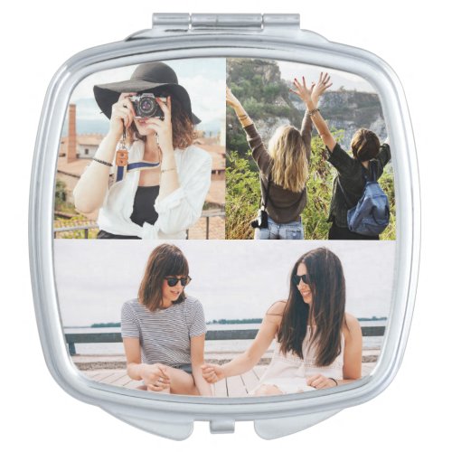 Personalized 3 Photo Collage Bridesmaid Gift Compact Mirror