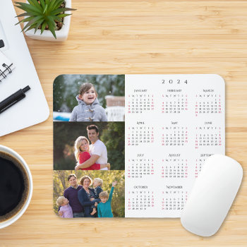 Personalized 3 Photo Collage Family 2024 Calendar Mouse Pad by iCoolCreate at Zazzle