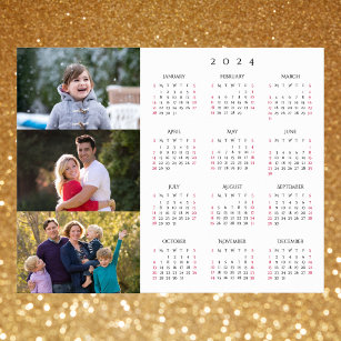Personalized 3 Photo Collage Family 2024 Calendar Poster