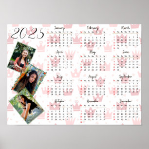 Personalized 3 Photo Collage Family 2025 Calendar Poster