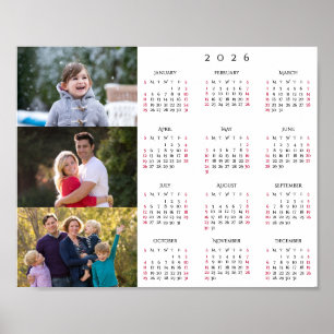 Personalized 3 Photo Collage Family 2026 Calendar Poster