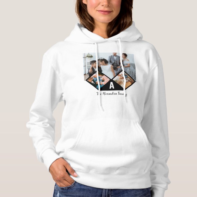 Personalized 3 photo collage family monogram hoodie (Front)