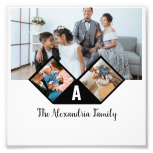 Personalized 3 photo collage family monogram print