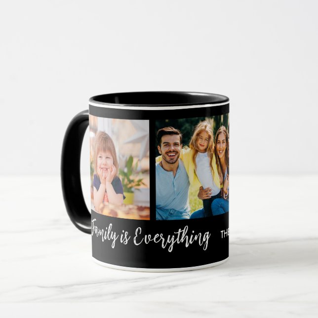 Personalized 3 Photo Collage Family Quote  Black Mug (Front Left)