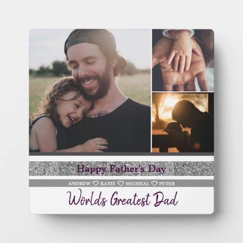 Personalized 3 Photo Collage First Fathers Day  Plaque