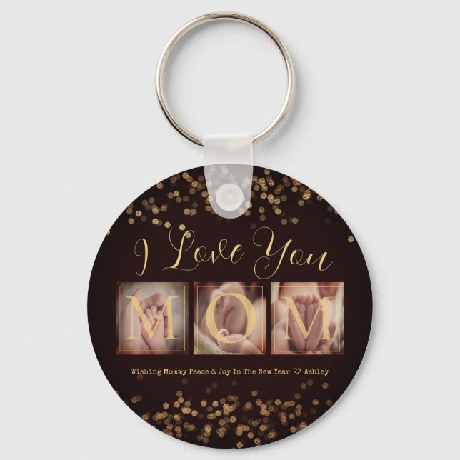 Personalized 3 Photo Collage Gift for Mom Keychain (Front)