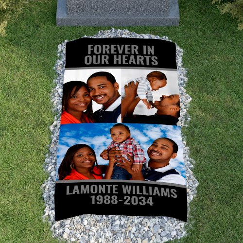Personalized 3 Photo Collage Grave Blanket Cover Banner
