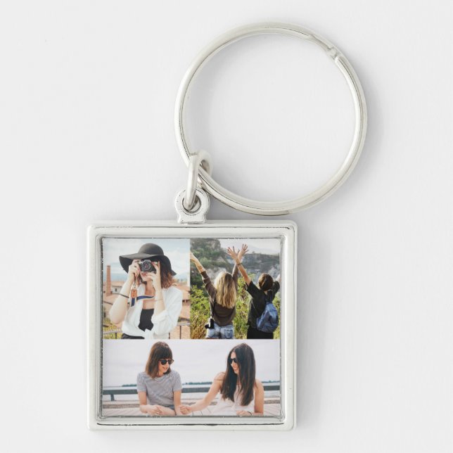 Personalized 3 Photo Collage Keychain (Front)