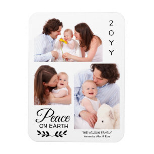 Personalized 3 Photo Collage Peace on Earth Magnet