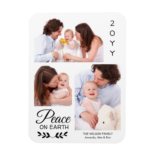 Personalized 3 Photo Collage Peace on Earth Magnet (Vertical)
