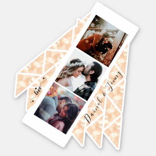 Personalized 3 Photo Collage Rose Gold Marble gift Sticker