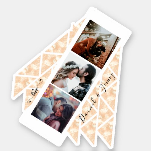 Personalized 3 Photo Collage Rose Gold Marble gift Sticker