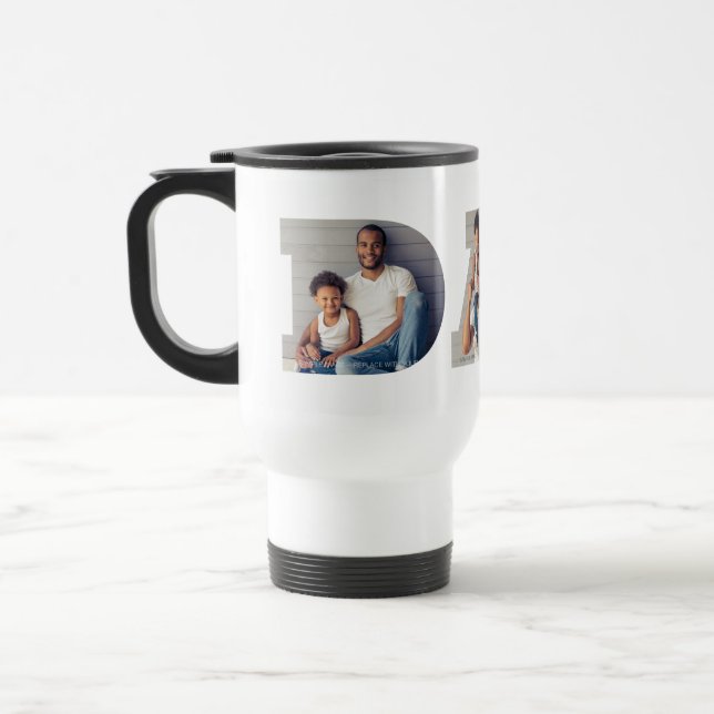 Personalized 3-Photo "Dad" Cutout Typography Travel Mug (Left)