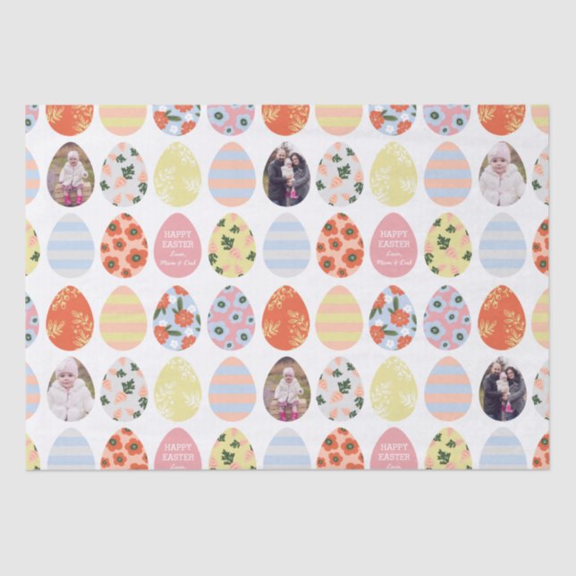 Personalized 3 Photo Easter Eggs Tissue Paper (Front)