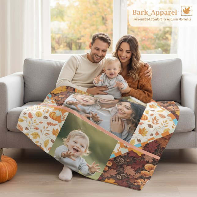 Personalized 3 Photo Fall Family Fleece Blanket (Creator Uploaded)