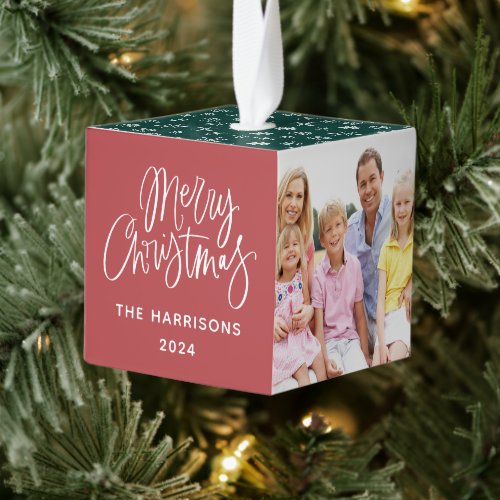Personalized 3 Photo Family Christmas Cube Ornament