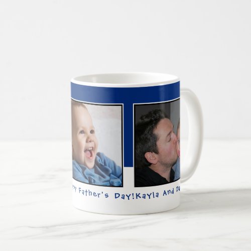 Personalized 3 Photo Fathers Day Blue Coffee Mug