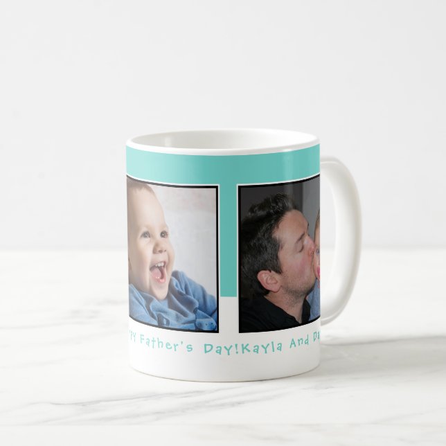 Personalized 3 Photo Father's Day Green Coffee Mug (Front Right)