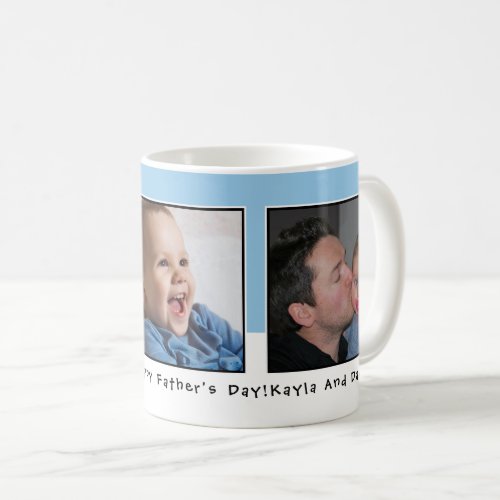 Personalized 3 Photo Fathers Day Light Blue Coffee Mug