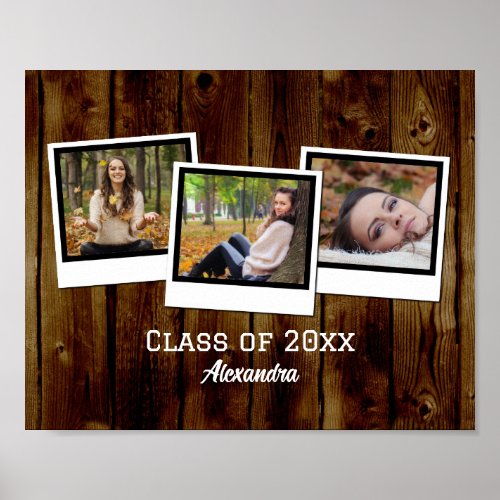Personalized 3_Photo Frames Rustic Graduation Poster