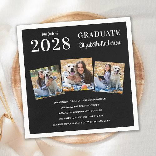 Personalized 3 Photo Graduate Fun Facts Graduation Napkins