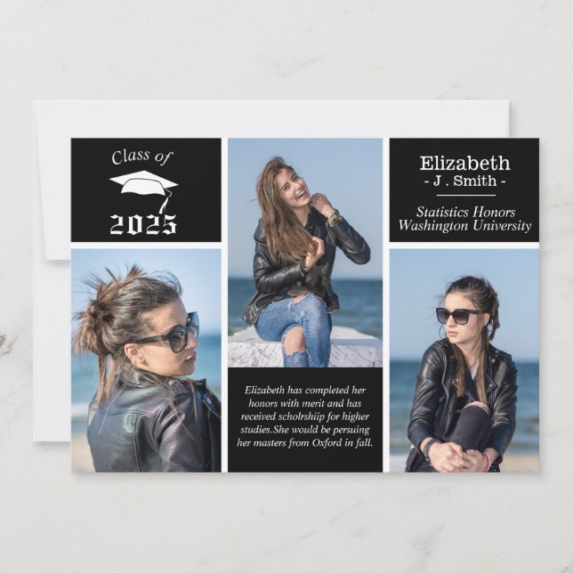 Personalized 3 Photo Graduation Announcements (Front)