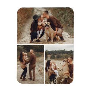 Personalized 3 Photo Grid Gallery Collage Family Magnet
