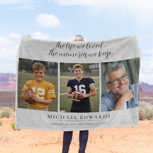 Personalized 3 Photo Memorial Sympathy Gift Fleece Blanket (Creator Uploaded)