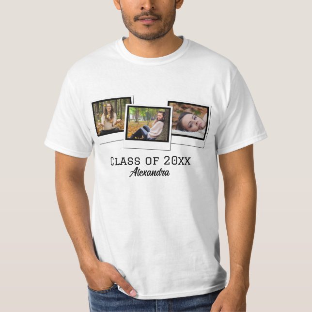 Personalized 3-Photo Montage Frames Graduation T-Shirt (Front)
