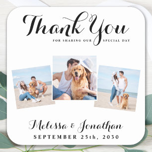 Personalized 3 Photo Newlywed Wedding Thank You Square Sticker