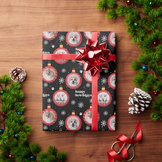 Personalized 3 Photo Pet Dog Happy Howlidays Wrapping Paper (Holiday Gift)