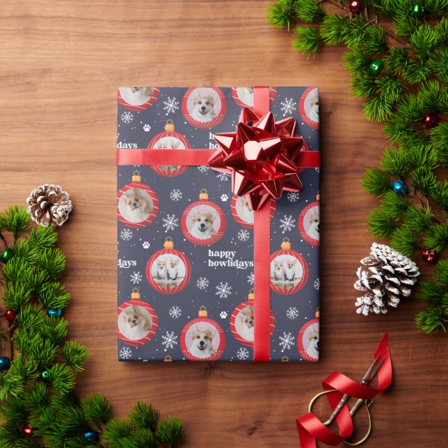 Personalized 3 Photo Pet Dog Photo Happy Howlidays Wrapping Paper (Holiday Gift)
