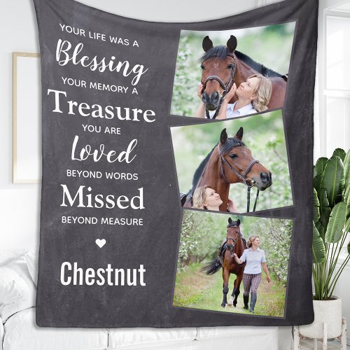 Personalized 3 Photo Pet Horse Memorial Fleece Blanket