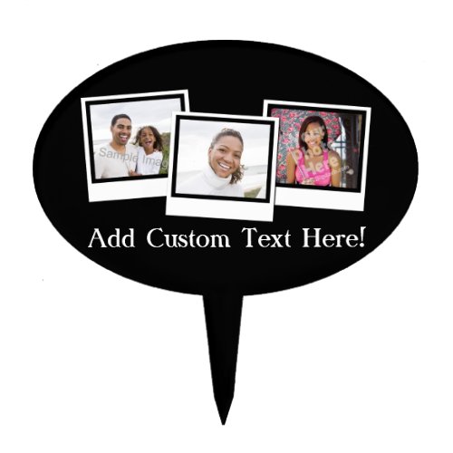 Personalized 3_Photo Snapshot Frames Custom Color Cake Topper