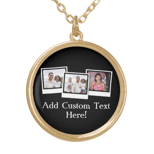 Personalized 3_Photo Snapshot Frames Custom Color Gold Plated Necklace