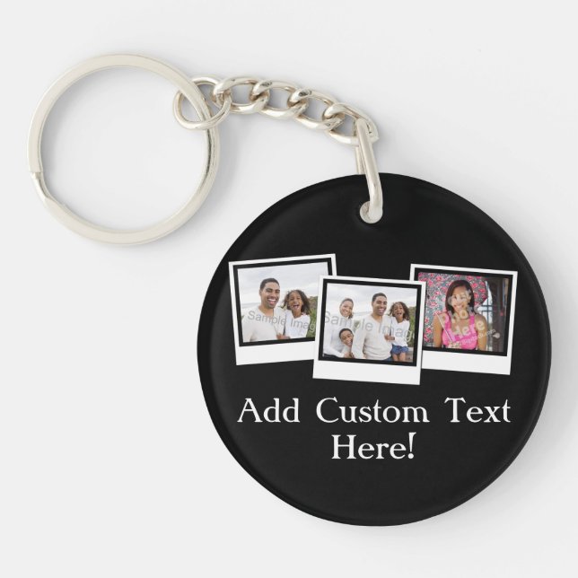Personalized 3-Photo Snapshot Frames Custom Color Keychain (Front)
