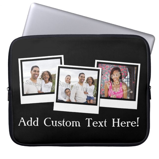 Personalized 3-Photo Snapshot Frames Custom Color Laptop Sleeve (Front)