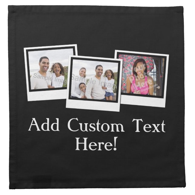 Personalized 3-Photo Snapshot Frames Custom Color Napkin (Front)