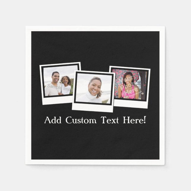 Personalized 3-Photo Snapshot Frames Custom Color Napkins (Front)